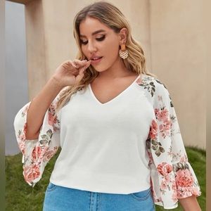 Floral print bell sleeve top